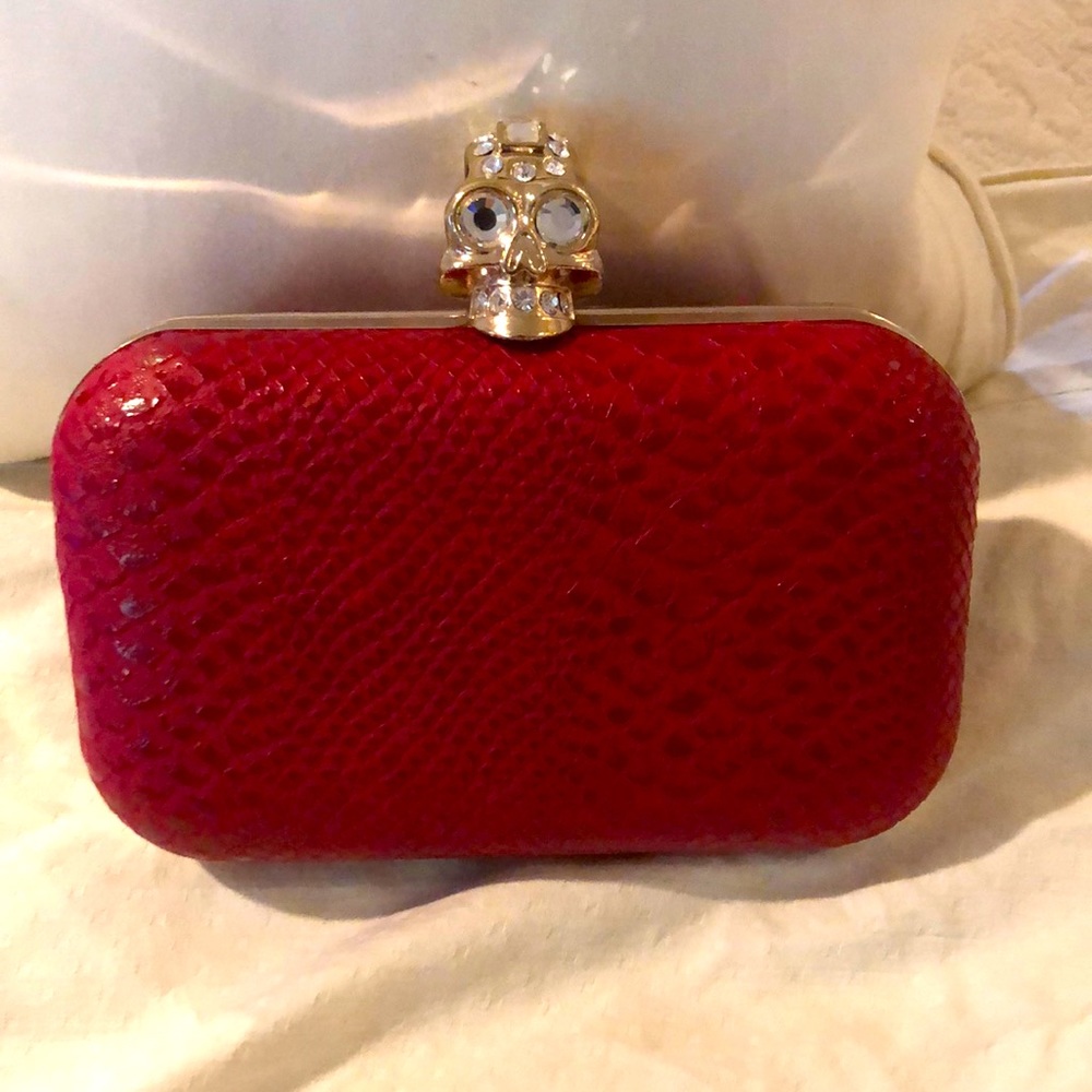 Red Faux Snakeskin Clutch